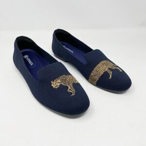 Vivaia Audrey Round Toe Embroidered Loafers Shoes Flats Navy Cheetah